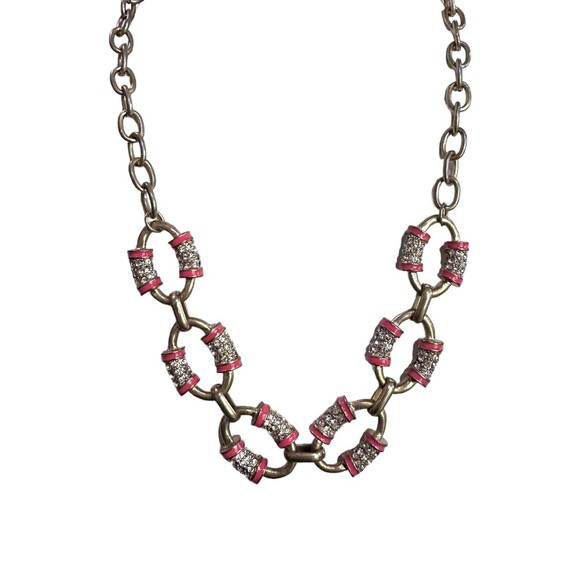 J CREW Orange Enamel & Rhinestone Barrel Chainlink Statement Necklace - Picture 2 of 5